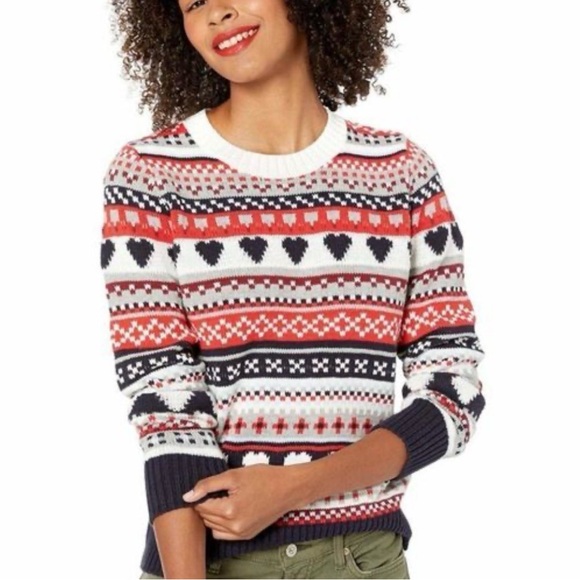 J. Crew Sweaters - J.Crew Mercantile Women's Fair Isle Crewneck Sweater heart pattern Size Large